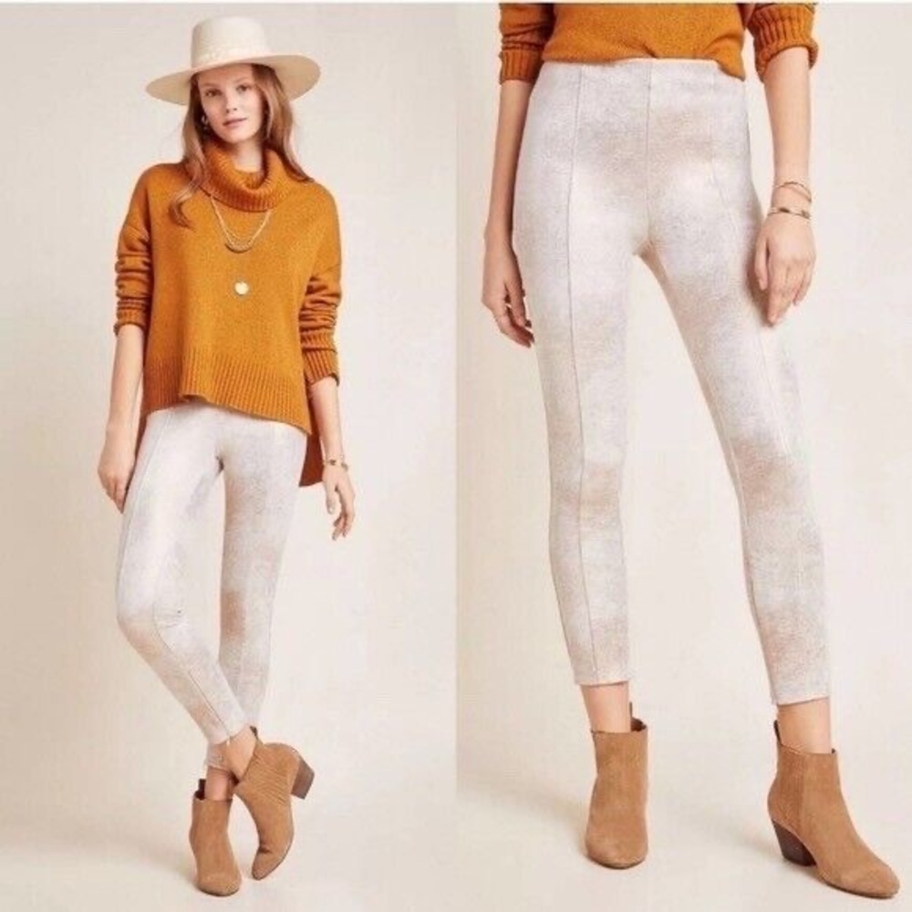 NEW Anthropologie Cream & Gold Shimmer Metallic Leggings zipper ankle Sz 30